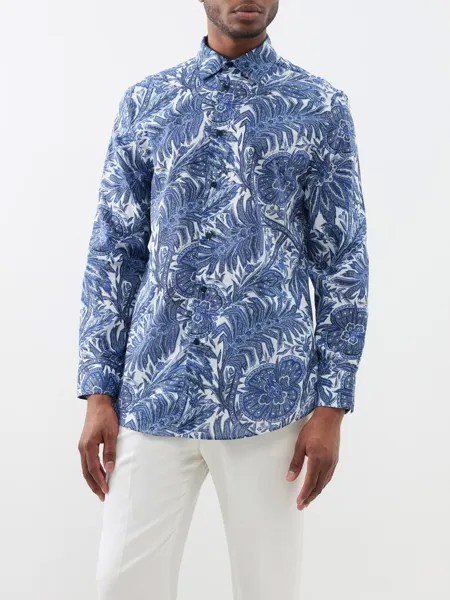 Рубашка из хлопка с цветочным принтом Etro, синий