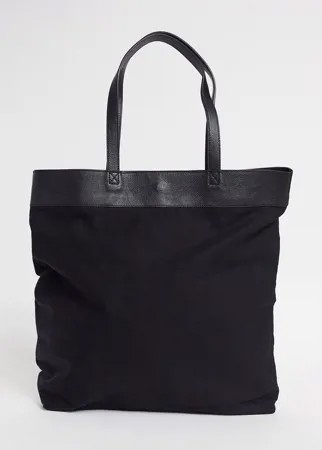 Черная большая сумка-тоут из парусины и кожи ASOS DESIGN-Черный цвет