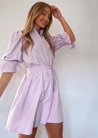 Платье-рубашка лавандового цвета с пышными рукавами Missguided-Фиолетовый