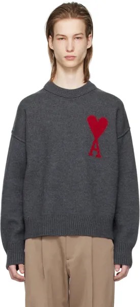 Серый свитер Ami de Cœur Ami Paris, цвет Heather grey/Red