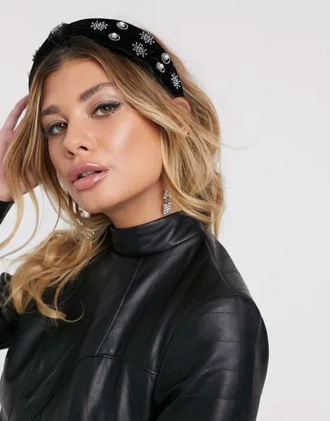 Ободок с искусственным жемчугом ASOS DESIGN-Черный