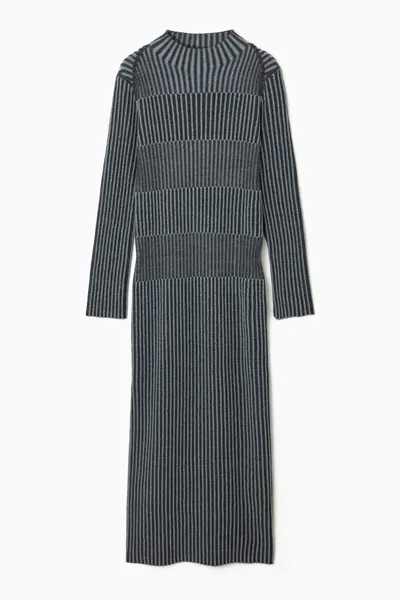 Платье миди COS Striped Rib-Knit, серый