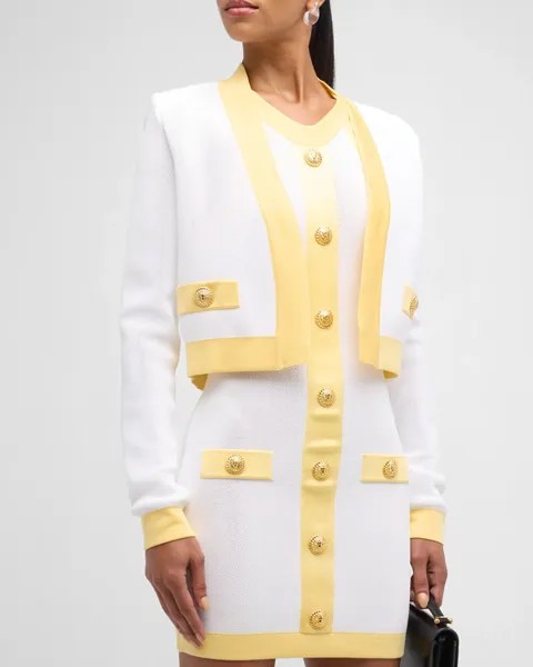 Укороченная открытая куртка с 2 карманами Balmain, цвет White/Yellow