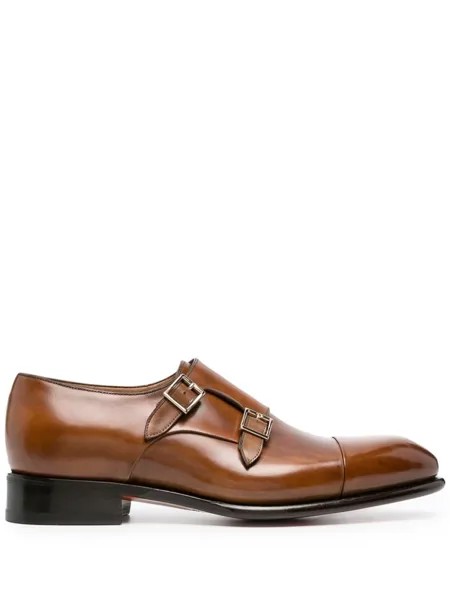 Santoni туфли монки с пряжками, коричневый