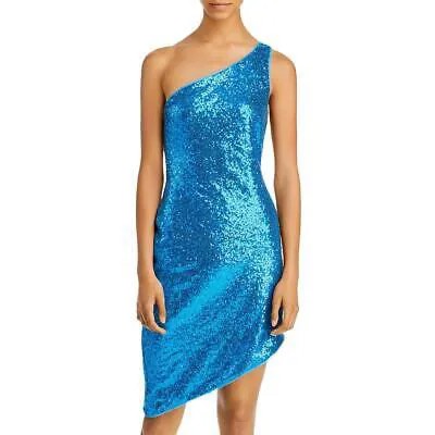 Аква женское синее мини-платье с пайетками на одно плечо для коктейлей и вечеринок L BHFO 3617