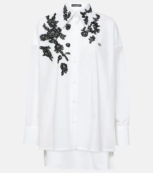 Рубашка из хлопкового поплина с кружевной аппликацией Dolce&Gabbana, белый