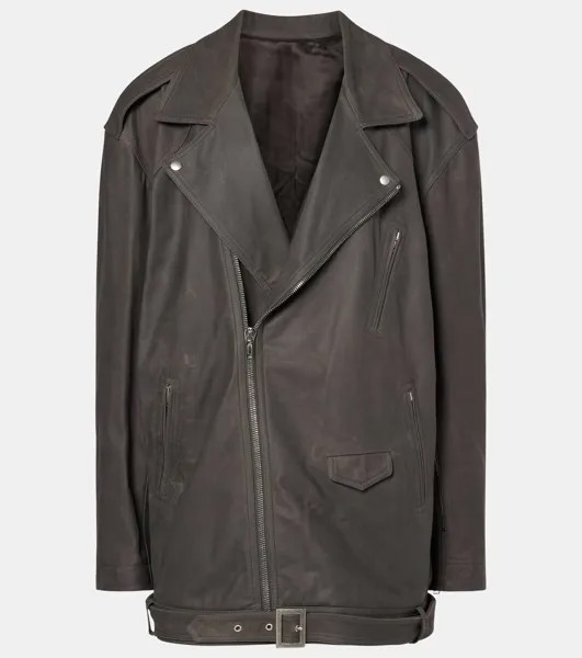 Кожаная куртка оверсайз Rick Owens, цвет dark dust