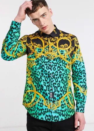 Синяя рубашка с принтом цепочек Versace Jeans Couture-Синий