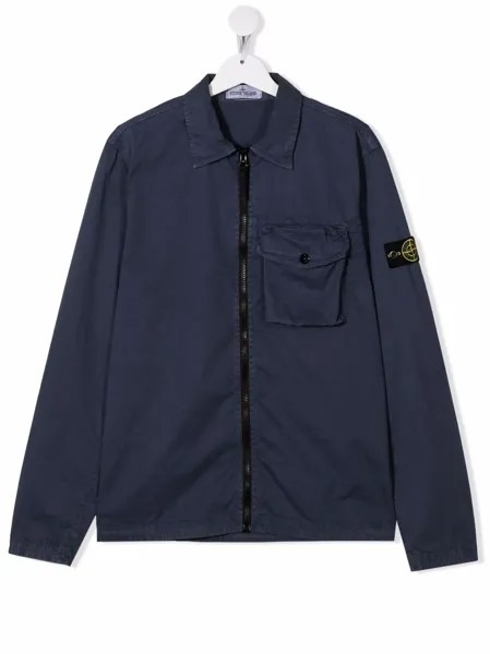 Stone Island Junior logo-patch sleeve shirt jacket
