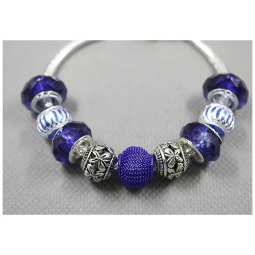 Браслет-цепочка Handinsilver ( Посеребриручку ) Браслет с шармами на основе из бижутерной стали, стразы, муранское стекло, стекло, 1 шт., размер 15 см, синий