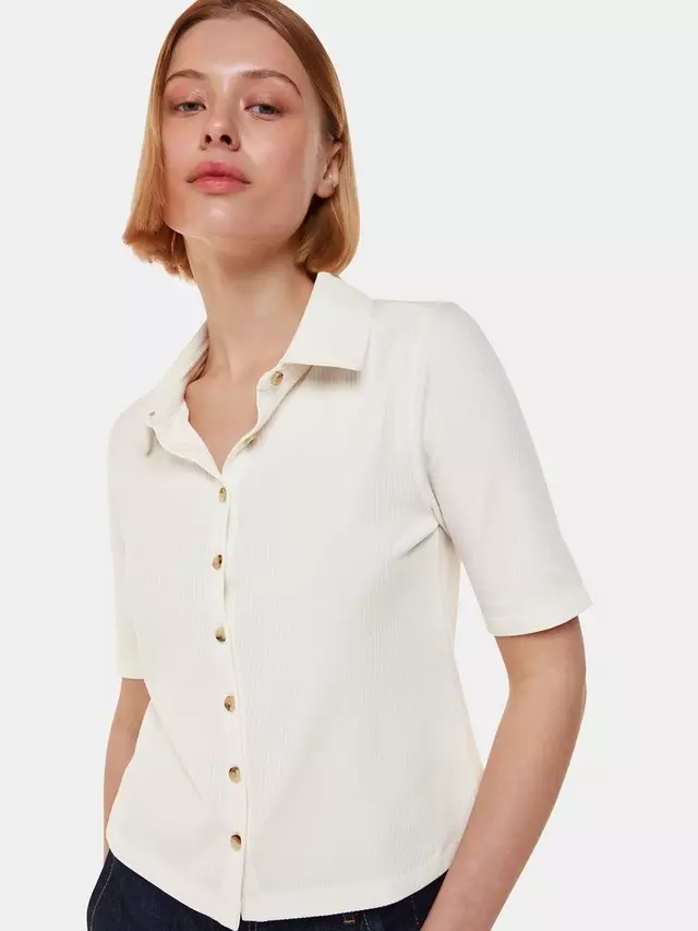 Рубашка Whistles Grace Ribbed Short Sleeve, слоновая кость