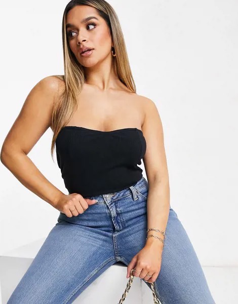 Черное боди-бандо в рубчик в корсетном стиле ASOS DESIGN Hourglass-Черный цвет