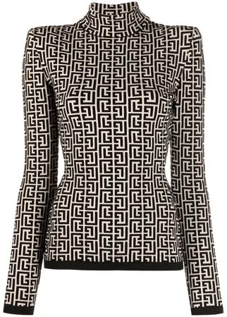 Balmain джемпер с высоким воротником и монограммой