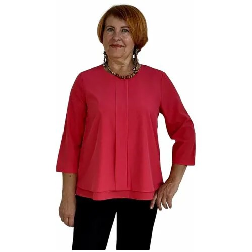 Блуза  Gertie, классический стиль, трапеция силуэт, укороченный рукав, баска, без карманов, однотонная, размер 52, коралловый