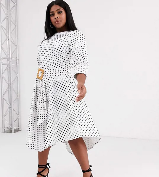 Чайное платье миди с асимметричной юбкой и принтом ASOS DESIGN Curve-Зеленый