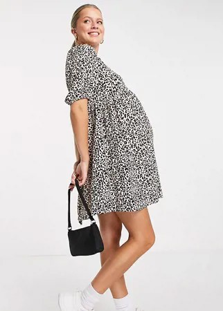 Свободное платье мини для беременных с короткими рукавами и звериным принтом ASOS DESIGN Maternity-Multi