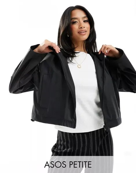 Черная укороченная куртка-дождевик с капюшоном ASOS DESIGN Petite