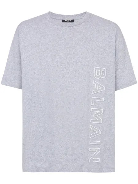 Balmain logo-embroidered organic-cotton T-shirt, серый