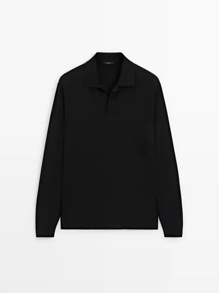 Удобная рубашка поло с длинным рукавом Massimo Dutti, черный