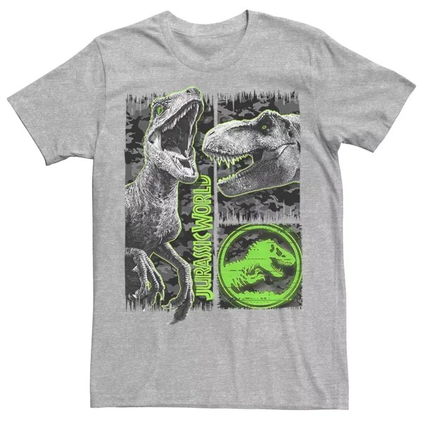 Мужская камуфляжная футболка Jurassic World Two Raptor T-Rex с царапинами Licensed Character