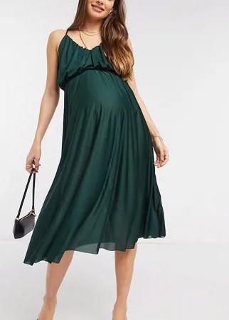 Зеленое платье миди на бретельках с глубоким вырезом ASOS DESIGN Maternity-Зеленый цвет