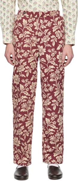 Красно-белые брюки с цветочным принтом Bode