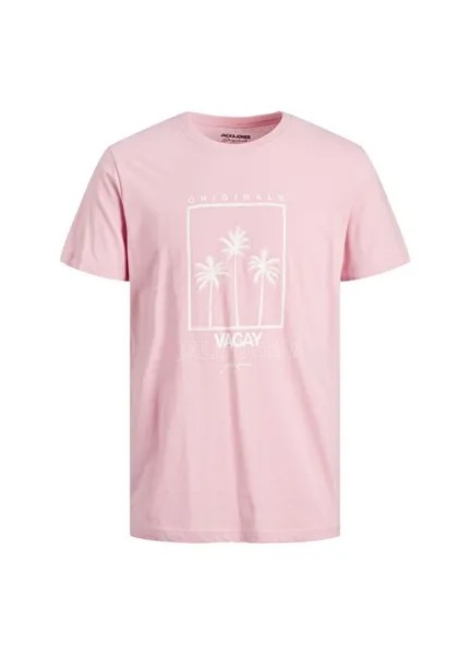Однотонная розовая мужская футболка с круглым вырезом Jack & Jones