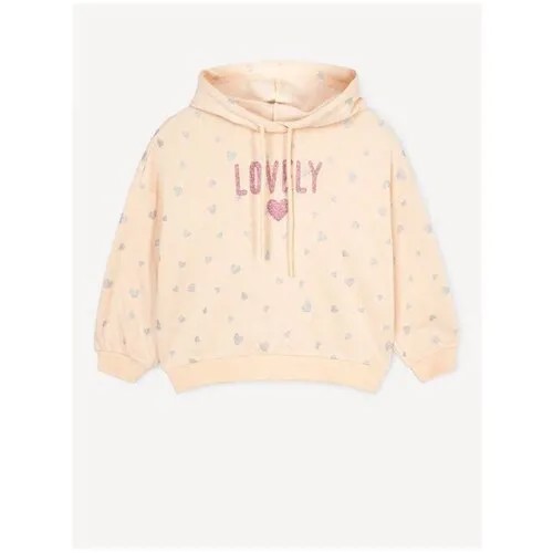 Бежевое худи oversize с принтом Lovely для девочки Gloria Jeans, размер 6-7л/122