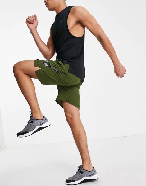 Трикотажные шорты цвета хаки Nike Training Camo Flex-Зеленый цвет
