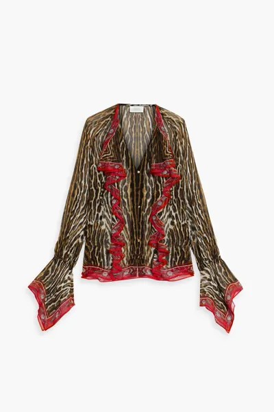 Блуза из шелкового шифона с принтом и оборками Camilla, цвет Animal print