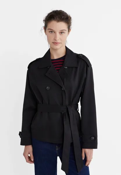 Короткий тренч с поясом Stradivarius, черный