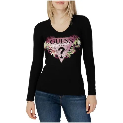 Лонгслив GUESS, хлопок, размер S, черный