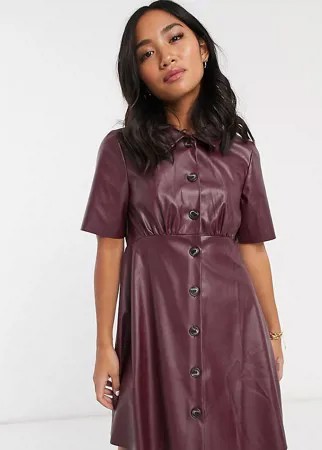 Платье-рубашка мини из искусственной кожи ASOS DESIGN Petite-Красный