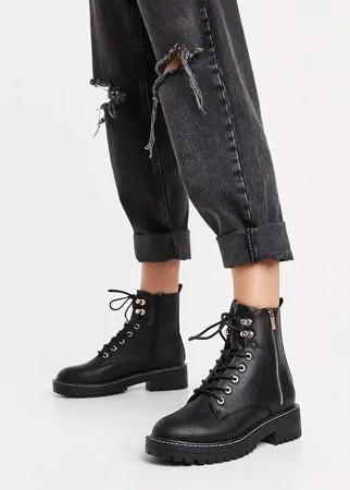 Черные лакированные ботинки со шнуровкой и на массивной подошве River Island-Черный цвет