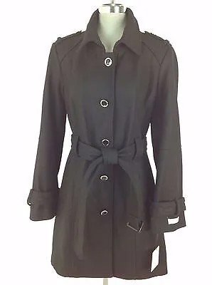Calvin Klein NWT Элегантное женское черное пальто из смесовой шерсти с гравированными пуговицами CK