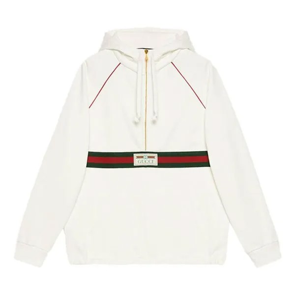 Толстовка Gucci Hooded Sweatshirt With Web & Gucci Label 'Ivory', цвет ivory/green/red