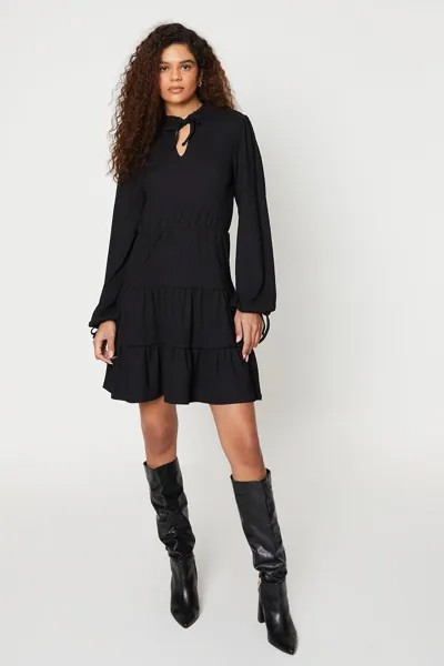 Высокое черное ярусное мини-платье Dorothy Perkins, черный
