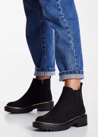 Черные ботинки из искусственной замши на каблуке River Island-Черный цвет