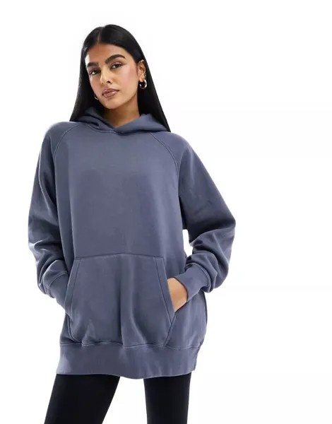 Худи оверсайз серо-голубого цвета Pull&Bear
