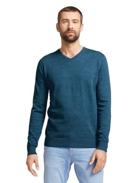 Пуловер Tom Tailor Feinstrick Langarm Basic Sweater V Neck Jumper, синий