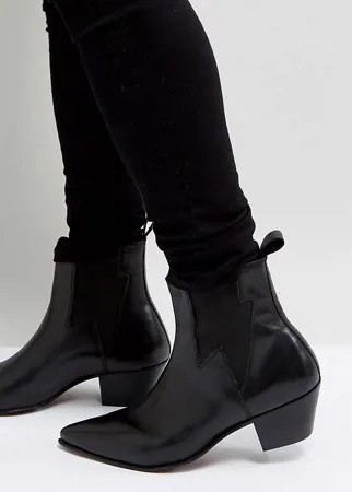 Черные кожаные ботинки для широкой стопы в стиле вестерн на кубинском каблуке со вставкой в виде молнии ASOS DESIGN-Черный цвет