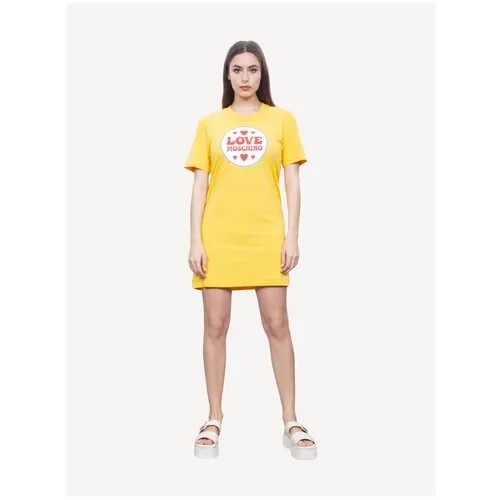 Платье-футболка LOVE MOSCHINO, хлопок, повседневное, прямой силуэт, мини, размер 42, желтый