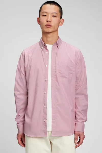 Рубашка из поплина стандартного кроя с длинными рукавами Gap, розовый