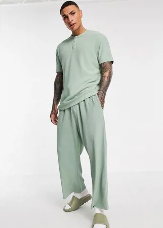 Широкие укороченные джоггеры в рубчик (от комплекта) ASOS DESIGN-Зеленый цвет