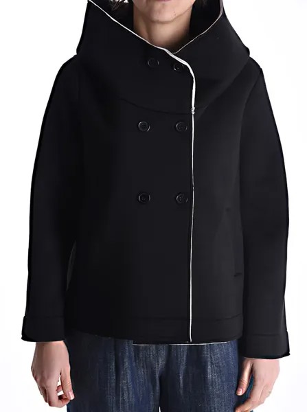 Двубортный пиджак с карманами без подкладки с капюшоном, черный