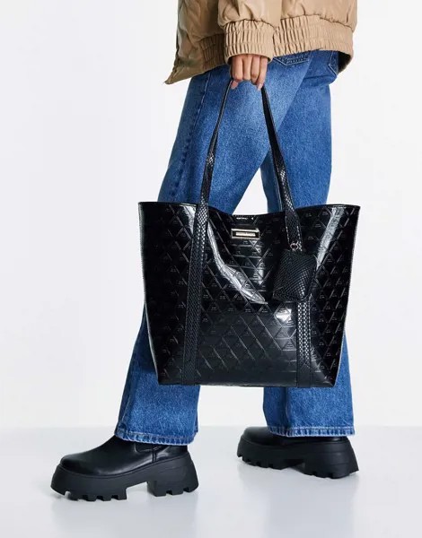 Черная лакированная сумка на плечо с тиснением River Island-Черный цвет