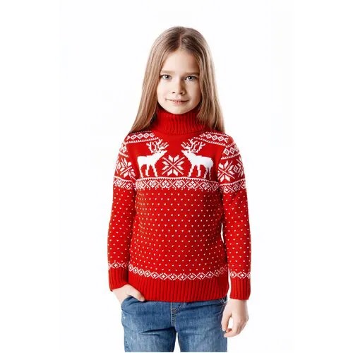 Детский свитер с оленями, шерстяной, новогодний, двухслойный, норвежский скандинавский рисунок, подарок на новый год, размер 92-98