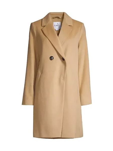 Двубортное пальто из смесовой шерсти с вырезом Sam Edelman, цвет camel