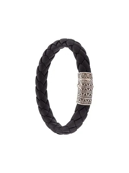 John Hardy Silver Classic Chain Woven Leather Bracelet