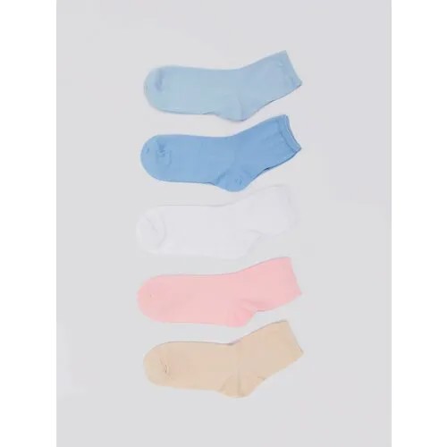 Носки Zolla, 5 пар, размер 23-25, голубой, белый, синий, розовый, бежевый